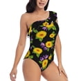 thumbnail image 3 of Rateoe Daisies Flowers Pattern Women One Piece Swimsuits Tummy Control One Shoulder Bathing Suits Ruffle Swimwear-Large, 3 of 6