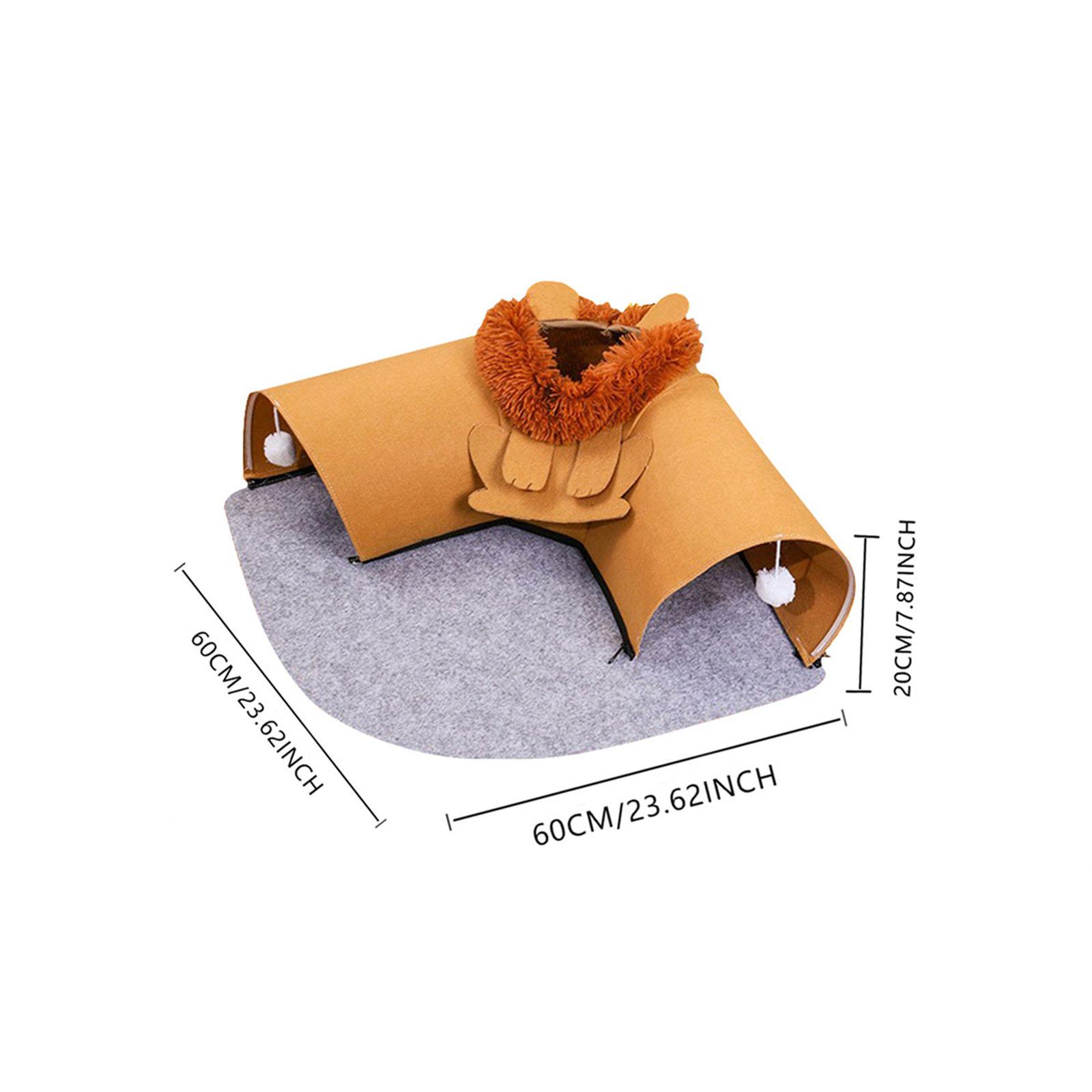TOOYFUL 2 in 1 Cat Bed and Tunnel Pets Hideout Sleep and with Ball Cat Activity Center for Rabbit Hamster Indoor Cats Brown