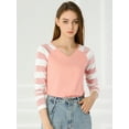 thumbnail image 2 of Tops A Rayas Con Cuello En V Y Mangas Raglán Largas Para Mujer Rosa M, 2 of 6