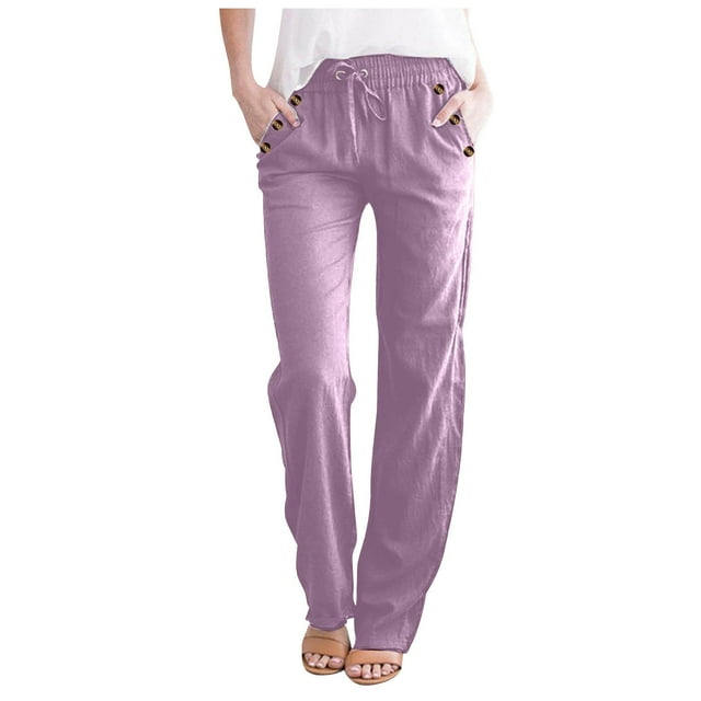 Timegard Pants for Women Elastic Waist Drawstring Straight Leg Lightweight Lounge Pants with Pockets