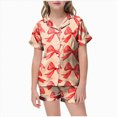 thumbnail image 1 of Curenmufel Toddler Pjs Girls Ruffle Short Sleeve Button Front Top with Ruffle Short, 2-Piece Pajama Set 4T 5T (Red,4-5 Years), 1 of 4