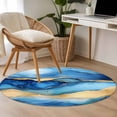 thumbnail image 5 of Blue Marble Round Living Room Rugs 4 ft, Abstract Ocean Waves Gold Stripes Modern Washable Area Rug with Non-Slip Sturdy Edge Binding Round Carpet for Entryway Kitchen Bedroom Bathroom, 5 of 9