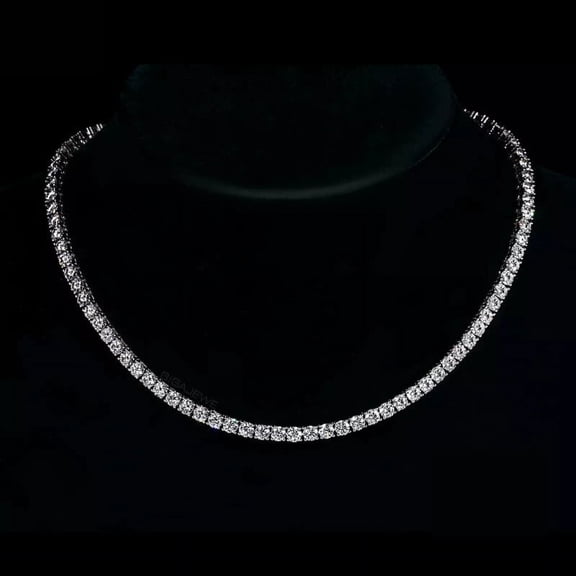 Men's Tennis Necklace 18inch 3mm 9CT Round Lab-Created Diamond 14K White Gold Plated