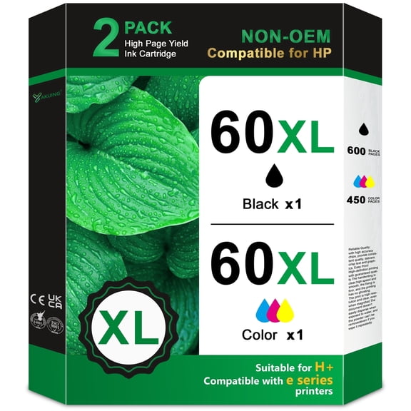 60XL Ink Cartridges Compatible for HP 60 XL 60 Ink Cartridge Work with DeskJet D1660 D2530 ENVY 100 110 111 PhotoSmart C4635 C4640 Printers (1 Black / 1 Tri-Color)