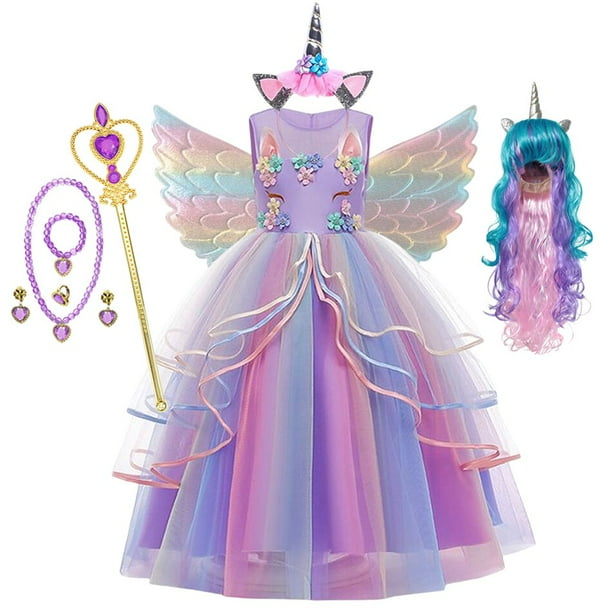 Vestido de unicornio de arcoíris para niñas, disfraz de princesa de fantasía para fiesta de cumpleaños, disfraz de Halloween para niños de 3 a 12 años Fivean unisex
