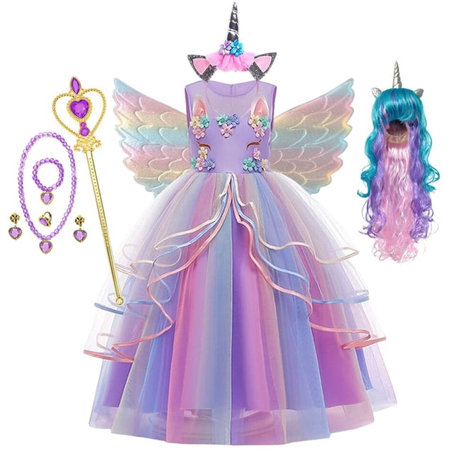Vestido de unicornio de arcoíris para niñas, disfraz de princesa de fantasía para fiesta de cumpleaños, disfraz de Halloween para niños de 3 a 12 años Fivean unisex