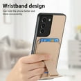 thumbnail image 6 of Case for Samsung Galaxy S21 with Hidden Kickstand, Carbon Fiber Texture Wallet Case with Card Holder for Samsung Galaxy S21 Magnetic Car Mount Shockproof Military Grade Protection Cover, Khaki, 6 of 10