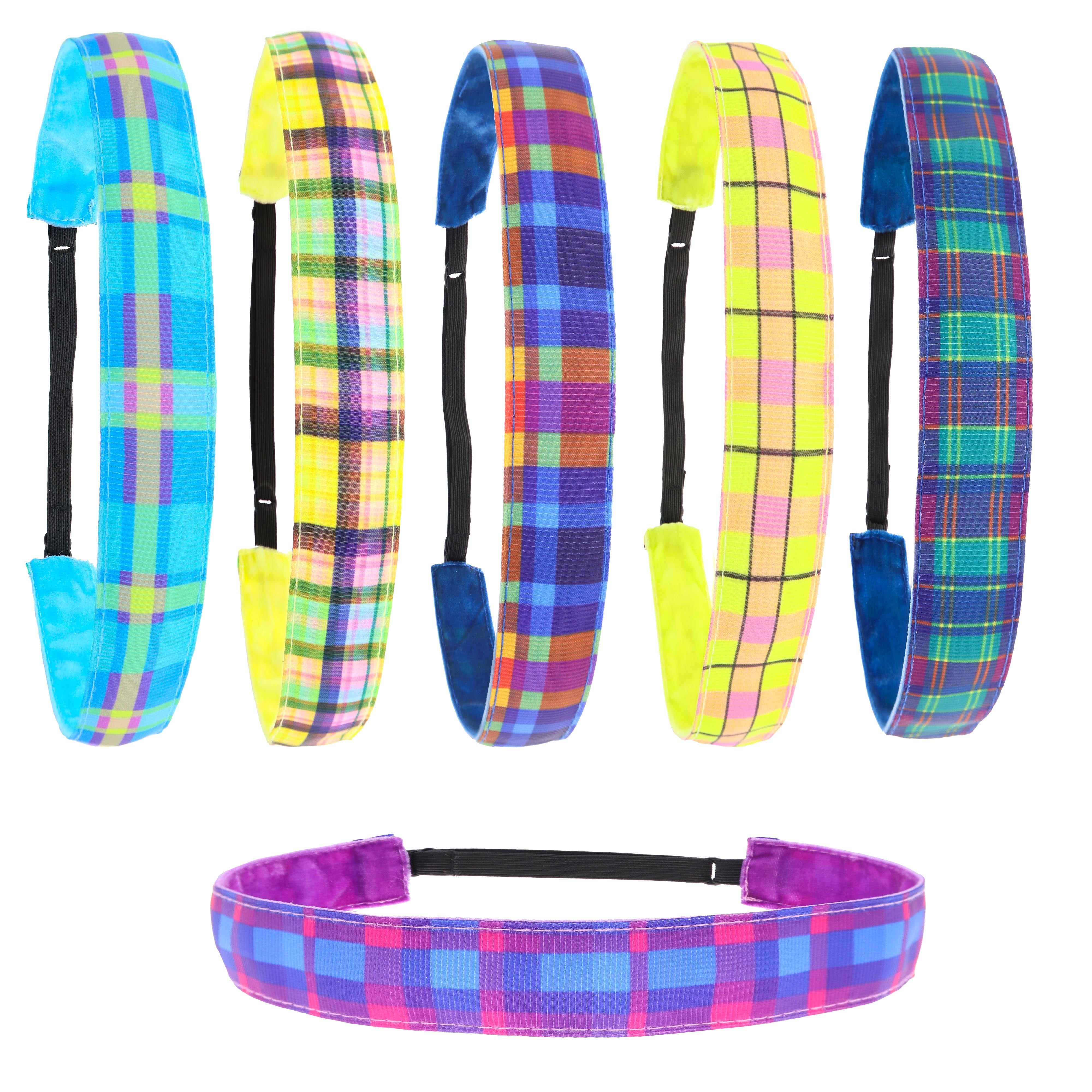 6 Pcs Plaid Headbands for Girls - Adjustable Non-Slip Hair Accessories