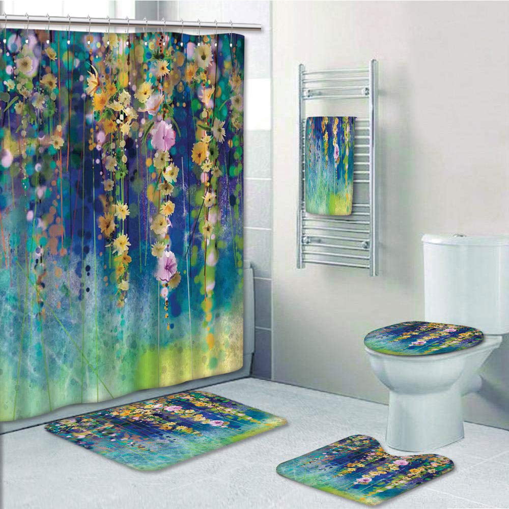 Dallas Cowboys Bathroom Rugs Shower Curtain Bath Mat Toilet Lid Cover 4PCS Set 