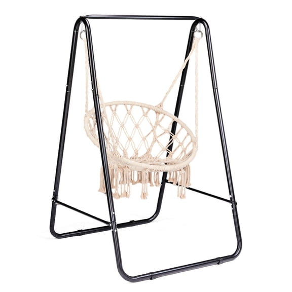 FASCK Hammock Chair Stand with Large Hanging Padded Indoor Swing,Easy to Assemble Sturdy Hammock Chair with Stand,Heavy-Duty Steel Hammock Stand for Indoor Outdoor