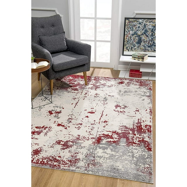 homeroots home decor 390526 8’ x 11’ Red and Gray Modern Abstract Area Rug
