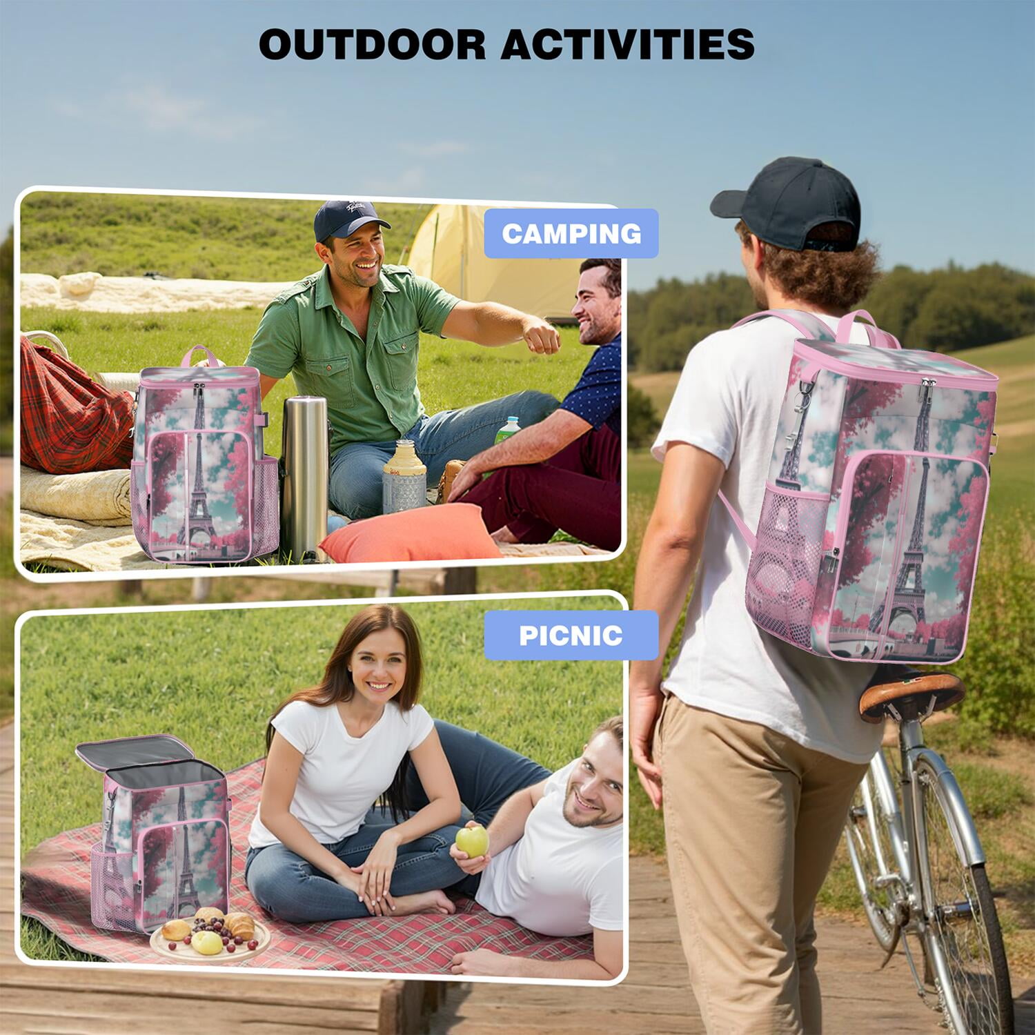 Cooler Backpack 26 Cans Paris Lightweight Insulated Backpack Cooler Leak Proof Travel Camping Lunch Backpack Office Lunch Storage for Outdoor Enthusiasts