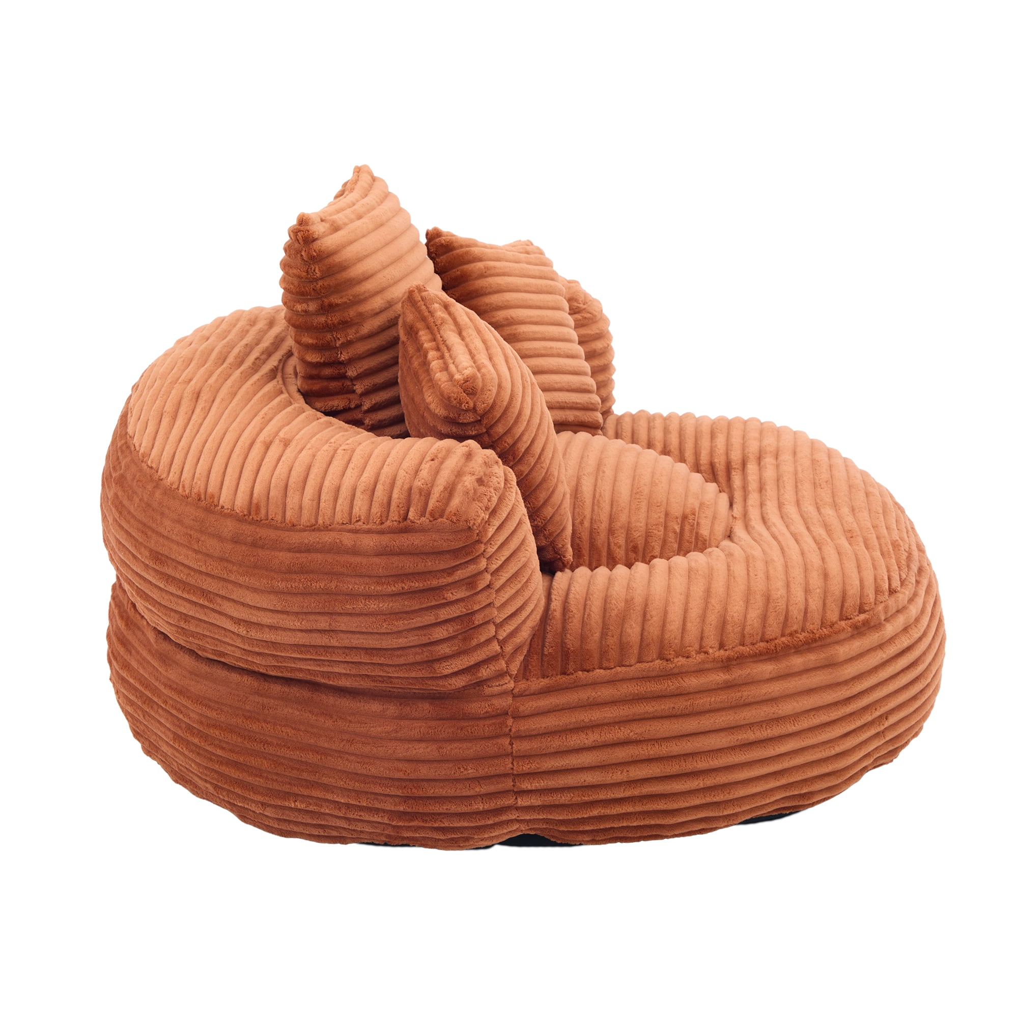 Aukfa 42.5"W Oversized Round Chaise Lounge Chair Indoor, Corduroy Floor Sofa with 3 Pillows, 550 lbs, Orange