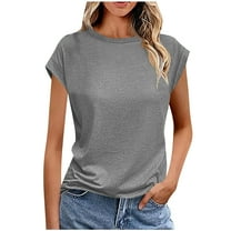 XFLWAM Womens Summer Tops Crew Neck Cap Sleeve T Shirts Ruched Hem Short Sleeve Shirts Trendy Outfits Beach Vacation Fashion Clothes