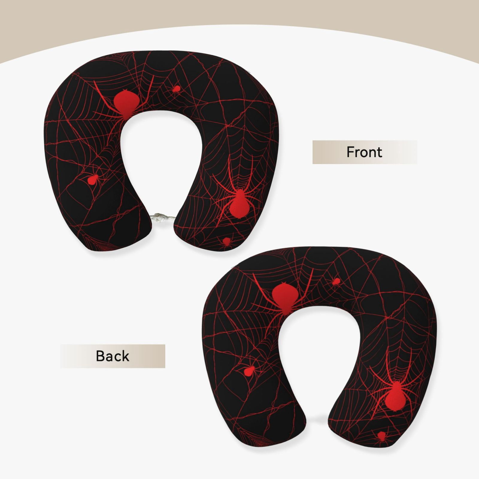 Xecao Red Spider On The Web Print Memory Foam Cervical Neck Pillow Versatile U-Shaped Pillows for Home,Office,Camping,Travelling,Soft Washable Cover