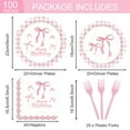 thumbnail image 2 of Pink Bow Party Supplies Paper Plates and Napkins Serve 20 Disposable Tableware Set for Birthday Party Decorations Game Day Family School Holiday Sports Events PINK, 2 of 6