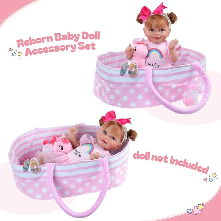 BABESIDE 8 Pcs Reborn Baby Doll Accessories with Bassinet for 17-22 Inch  Baby Doll,Baby Doll Clothes Outfit Accessories fit Reborn Doll Newborn Boy