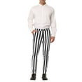 thumbnail image 2 of INSPIRE CHIC Men's Striped Pants Skinny Fit Color Block Dress Trousers 30 Black White, 2 of 7