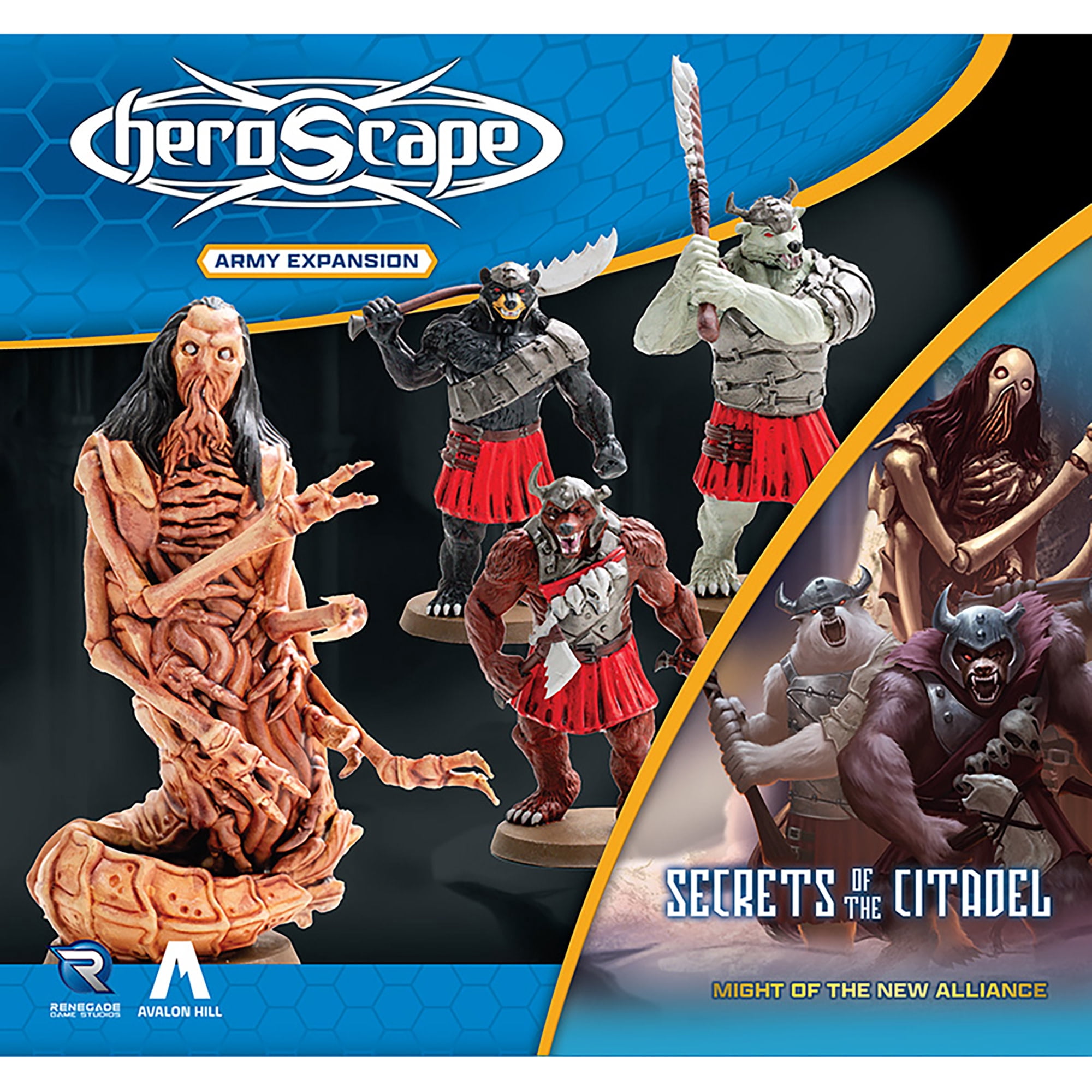Renegade Games: Heroscape: Might of the New Alliance Army Expansion -4 Miniatures, 2 Army Cards, 2 Glyphs & Cards, Secrets of the Citadel, Battle Game