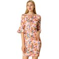 thumbnail image 1 of Allegra K Vestido Tubo Floral Con Cuello De Campana Manga Larga Por Encima De La Rodilla Para Mujer Rosa XL Unique Bargains ajustado, 1 of 6
