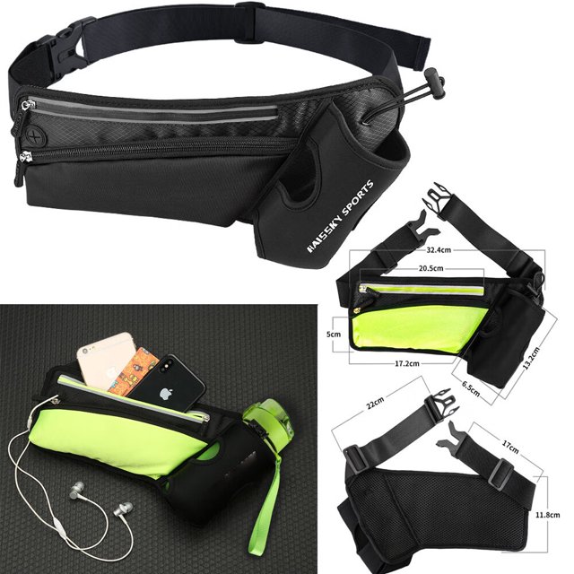 One (negro clásico, teléfonos celulares dentro de 7 pulgadas) Cinturón para correr con soporte para botella de agua Riñoneras Riñonera con cinturón ajustable para deportes Correr Senderismo Trotar Niñ
