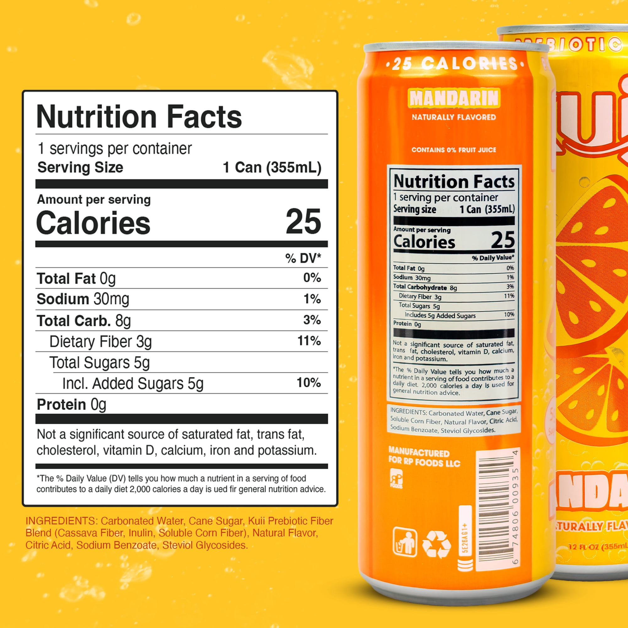 (12 pack) Kuii Prebiotic Soda, 12 fl oz, Single Aluminum Can, Mandarin