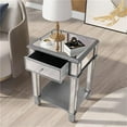 thumbnail image 2 of Wisfor 2 Tier Luxury Silver Mirrored Side Table Nightstand with Drawer Sofa Side Bedside, 2 of 8