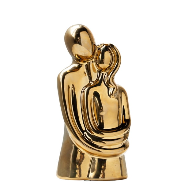 Esculturas de pareja abrazada Decoración del hogar Estatua de amor romántica moderna para estantería de oficina Decoraciones de escritorio (blanco y dorado)