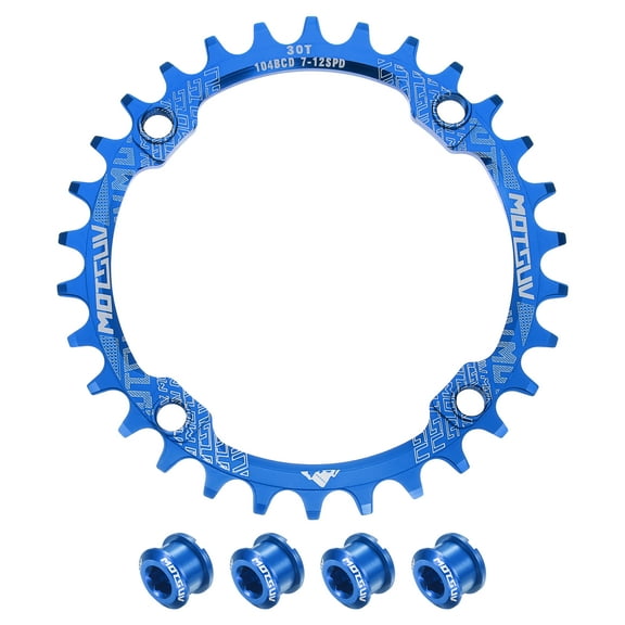 Uxcell 104BCD Bike Chainring 30T Round Narrow Wide Single Speed Aluminum Chainring Chainwheel with 4 Round Bolt for Road Bike Bicycle 7/8/9/10/11 Speed Chains, Blue