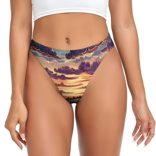 Fotbe Starry Night Purple Irises Tanga Sin Costuras para Mujer con Estampado – Panties Invisibles, Transpirables y Cómodos para Uso Diario-XX-Large