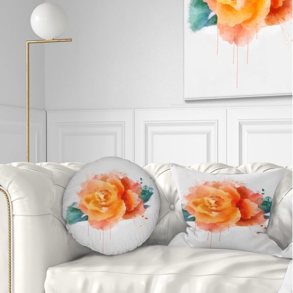 Designart Orange Rose with Green Leaves - Floral Throw Pillow - 12x20