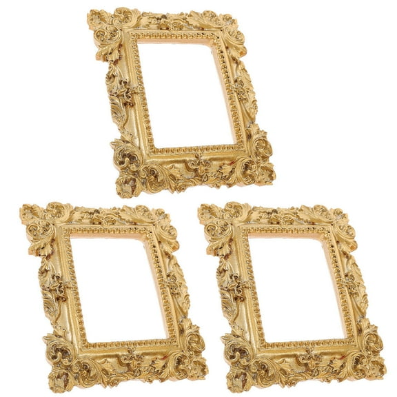 Tineasur Mini Gold Frame Ornaments 3pcs Resin Photo Frames for DIY Vintage Home Decor