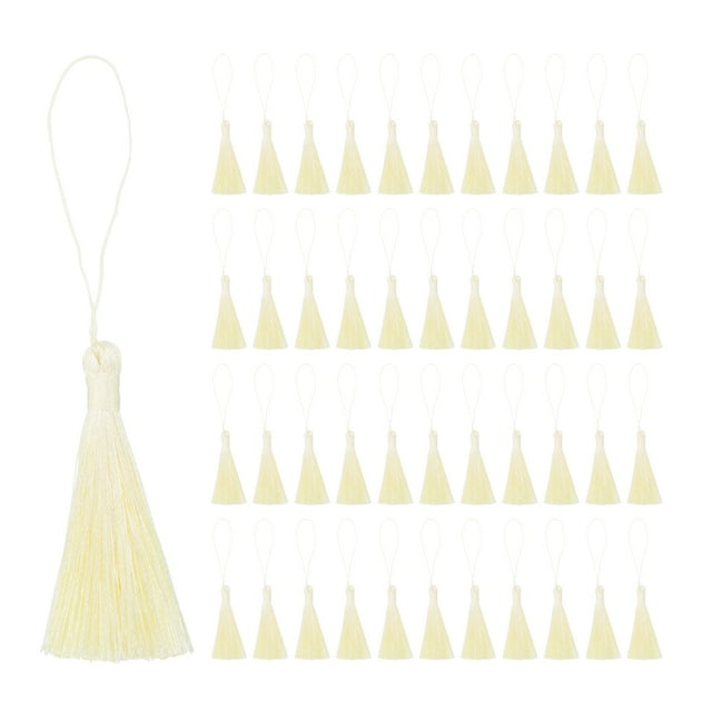 Unique Bargains 45 Pcs Mini Marque-Page Soyeux à Pompons, Fil Doux Fait Main avec Boucle de Cordon, Jaune