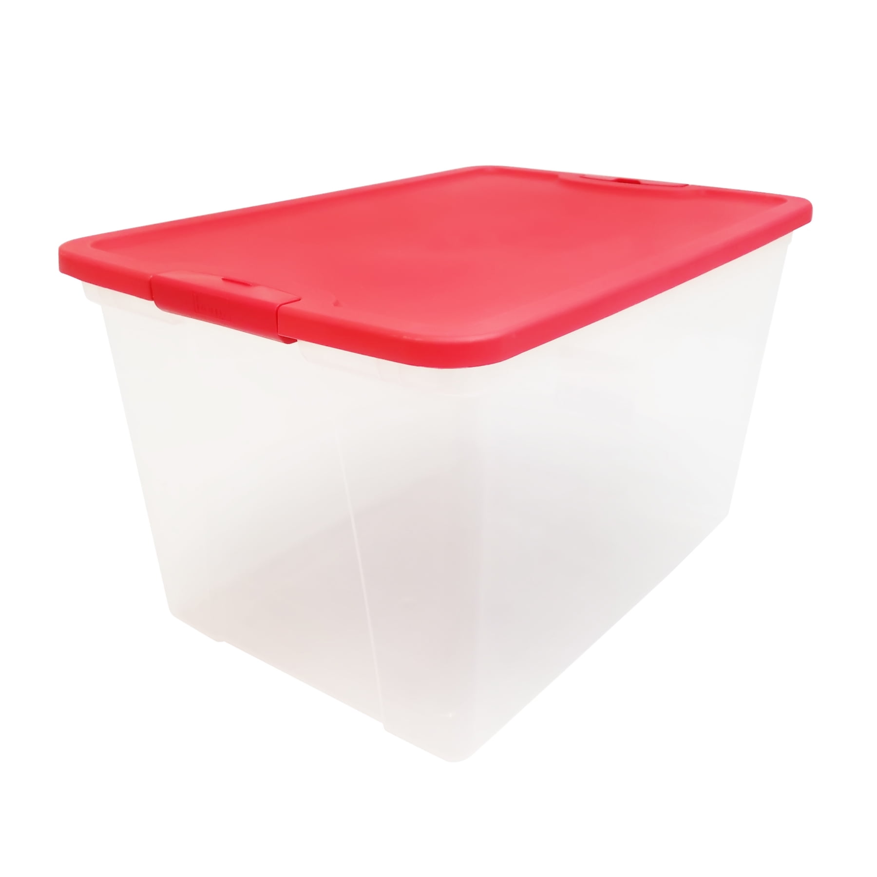 Homz 16 Gallon Plastic Storage Container with Lid, Clear and Red, 2 Count