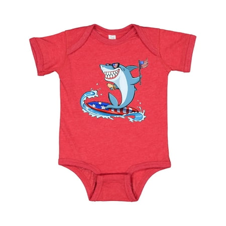 

Inktastic Fourth of July Shark Surfing Gift Baby Boy or Baby Girl Bodysuit
