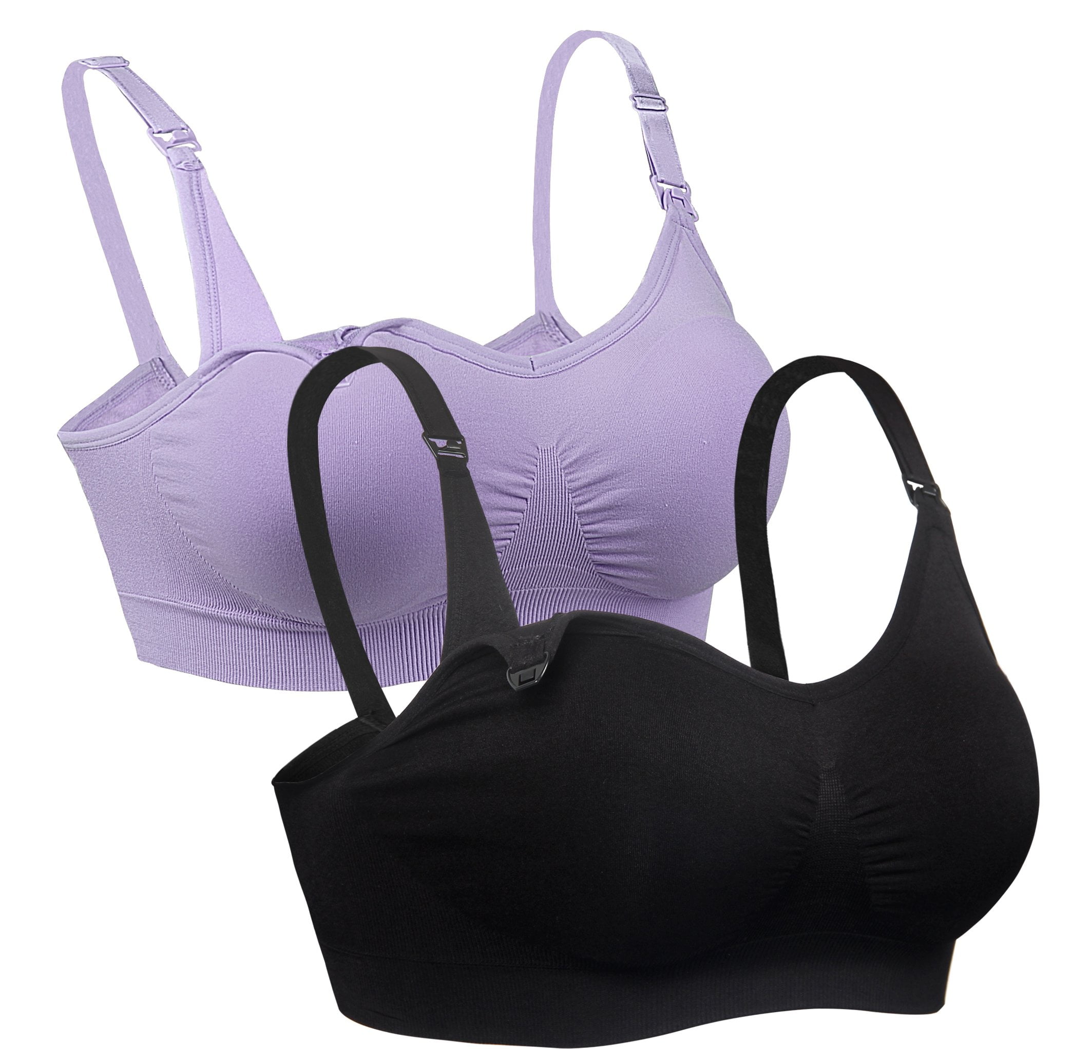 iLoveSIA Womens Seamless Sleep Nursing Bra Clip Down Maternity Bras Pack of 2, Black/Purple, 2XL