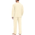 thumbnail image 3 of Mens Pajamas Set 2 Piece Solid Pjs Sets Crewneck Loungewear Sleepwear Summer Fall Homewear Long Sleeve Tops and Long Pants with Pocket Yellow M, 3 of 6