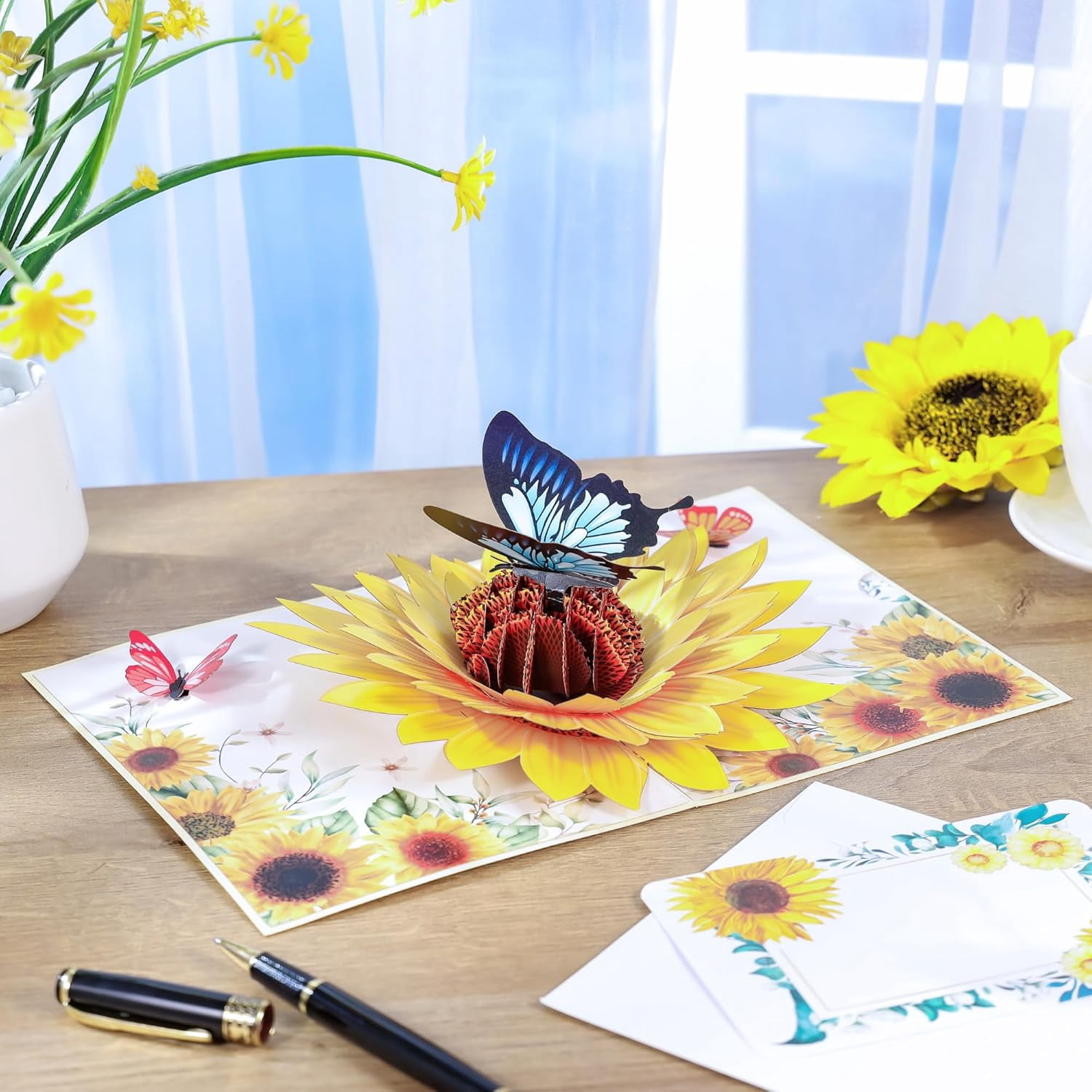 Sunflower & Butterfly Pop Up Mothers Day Card, 3D Popup Birthday Card 6x 8, Ideal Gift for Mother's Day, Anniversary, Valentine's, Thank You, All Occasion for Women, Wife, Mom, Grandma, Her