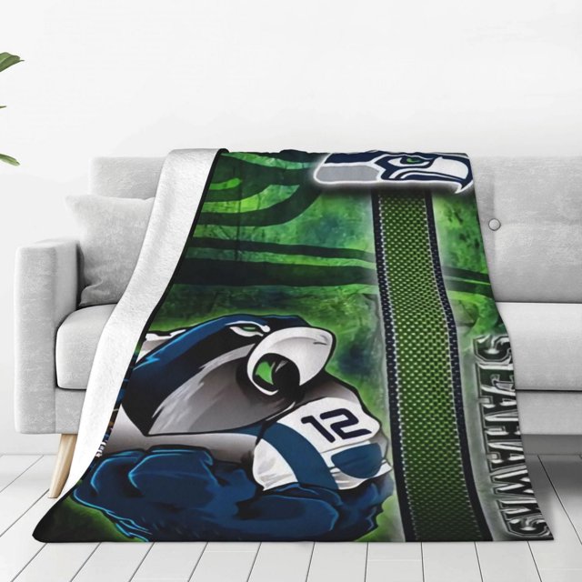 Manta de franela personalizada para adultos con diseño de fútbol de los Seahawks, ligera, cálida y súper suave. Manténgase abrigado en casa el día del juego