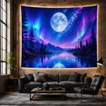 thumbnail image 5 of Moonlit Lake with Aurora and Evergreen Shore, Serene Fantasy for Nature Enthusiasts, Celestial Night Art Decor, Housewarming Gift, Tapestry Wall Hanging for Bedroom and Living Room, 5 of 6