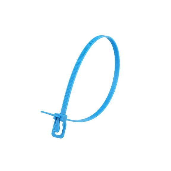 12 Inch 50 Lbs Fluorescent Blue Releasable/Reusable Cable Tie - 100 Pack
