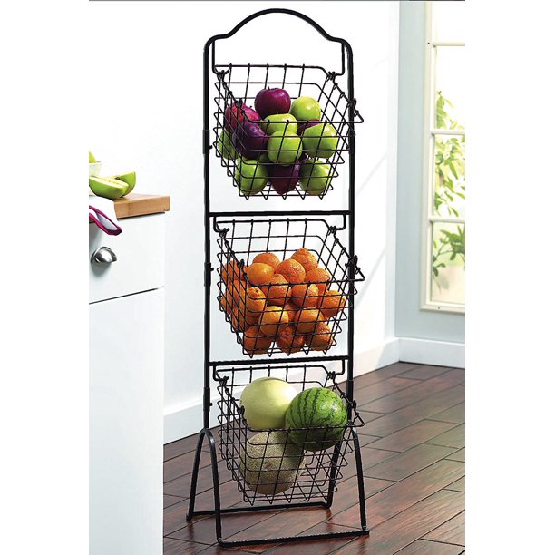 3 Tier Kitchen Metal Basket Fruit Display Rack Grocery Produce Storage