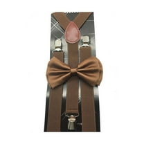 Adult Bow tie & Suspender Set Dark Brown coffee Wedding Prom Suit