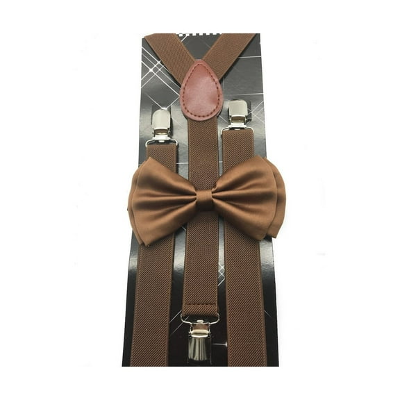 Adult Bow tie & Suspender Set Dark Brown coffee Wedding Prom Suit