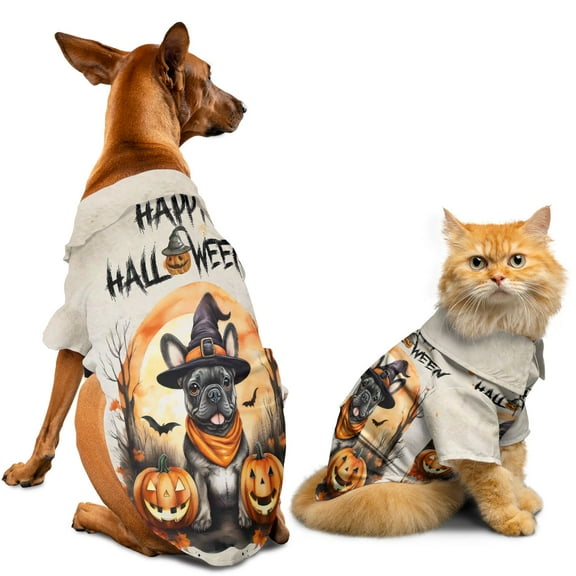 Happy Halloween French Bulldog Witches Hat Pumpkin Carving Hawaiian Summer Shirt for Small Medium Large Dog Cat Dog Lover Gifts - 02019