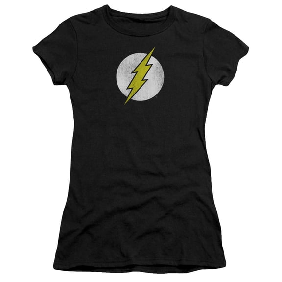 DC Comics Flash Flash Logo Distressed S/S Junior Women's T-Shirt Sheer Black