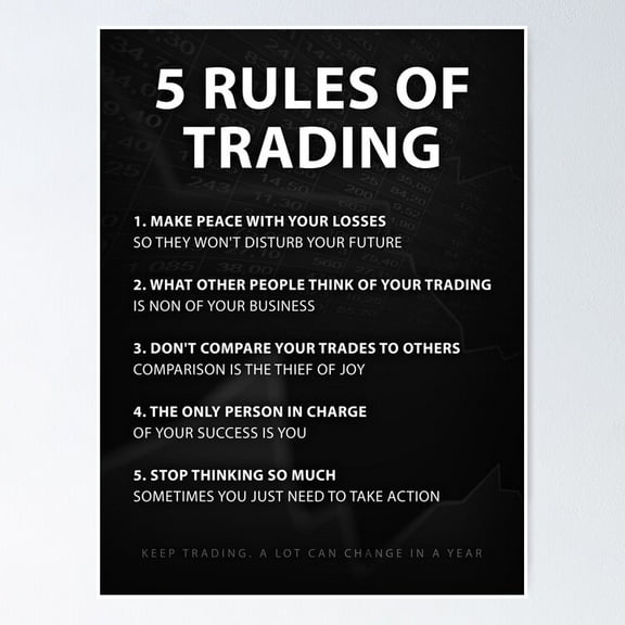 5 Rules Of Trading Stock Market Trader Motivation Poster- Unframed Poster | Wall Art | Perfect For Home Decor & Gifts, 8x12