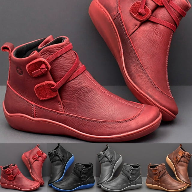 1 Pair Cross Strap Round Toe Ankle Boots Faux Leather Women Retro Punk Short Boots for Autumn Winter