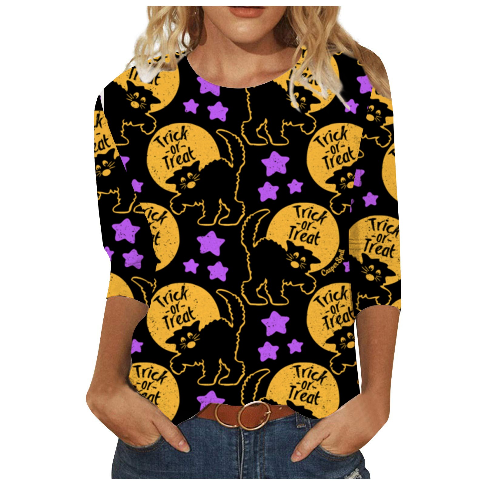 ELFINDEA Halloween Womens Tops Halloween Graphic Print Round Neck