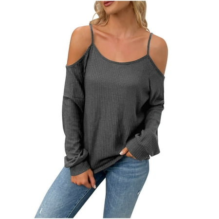 

34b Shelf Bra One-shoulder Women s Off-shoulder Long-sleeved Solid Top Sling Color Top Women s Blouse Crop Tops for Women Top Women 6x Tops for Women